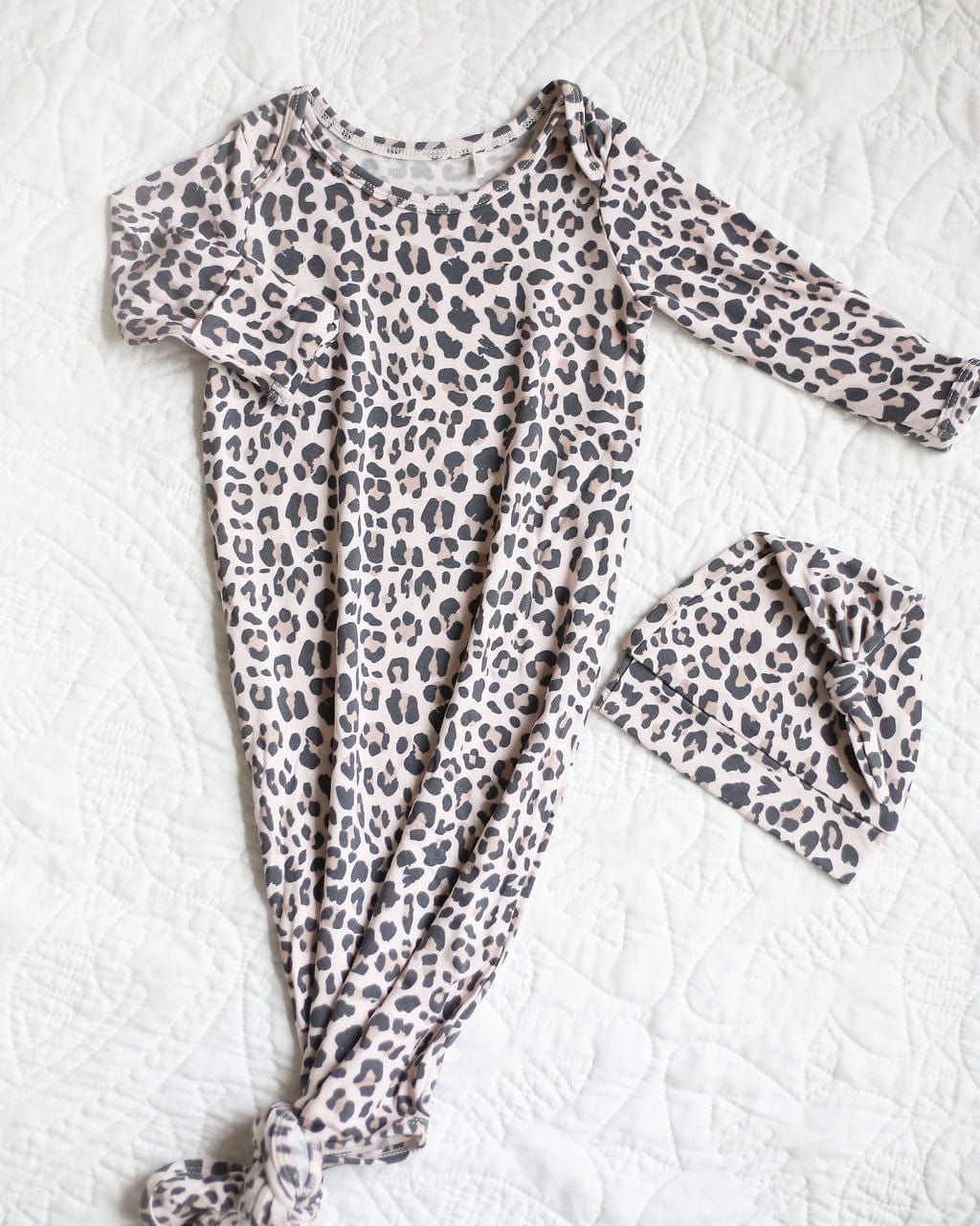 Tan Leopard Baby Cloud Soft Knotted Gown AUG