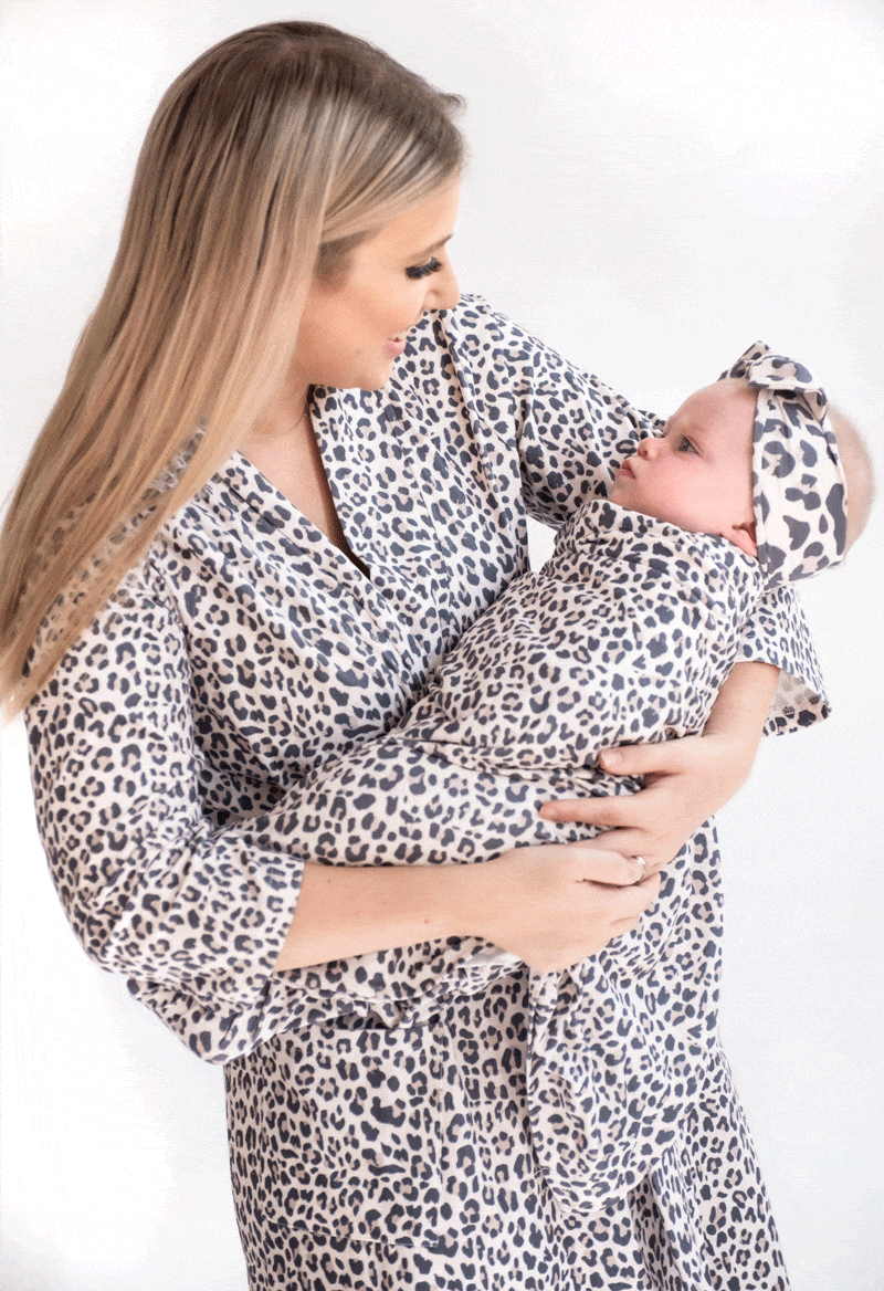 Tan Leopard Cloud Soft Swaddle & Headwrap