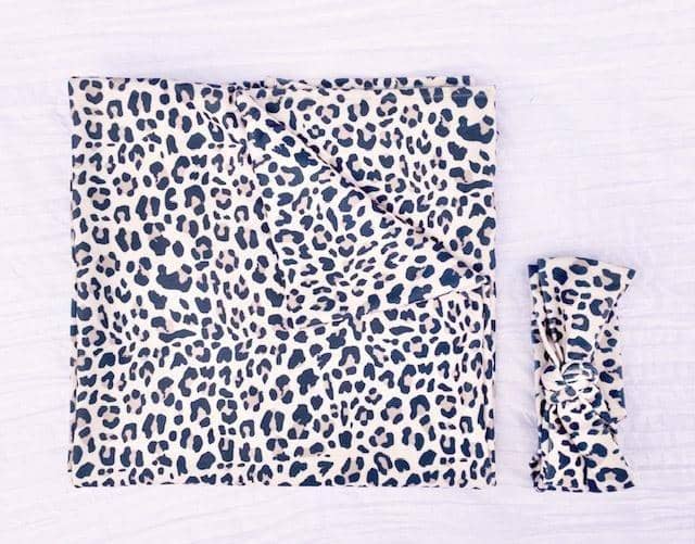 Tan Leopard Cloud Soft Swaddle & Headwrap