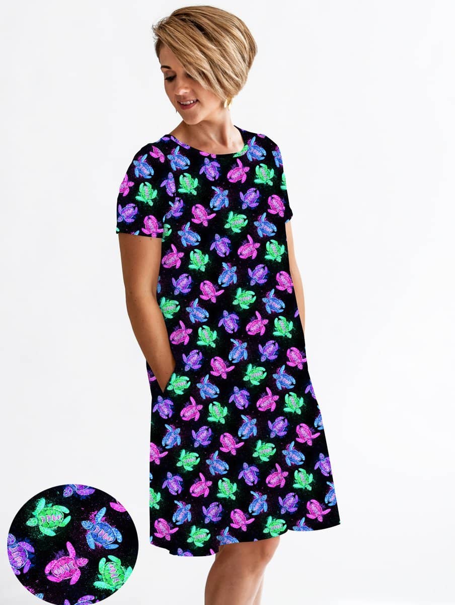 Turtle Glow - Women's Short Sleeve, Soft-as-a-Cloud Charley Dress