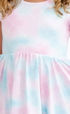 Pretty Pastel Mermaid Girls Short Sleeve Hugs Twirl Dress with Pockets