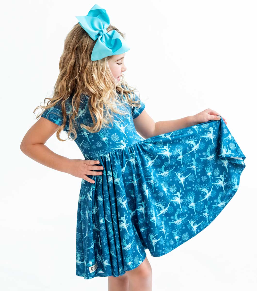 Snowflake Ballerina - Girls Short Sleeve Hugs Twirl Dress with Pockets - WINTER 2022