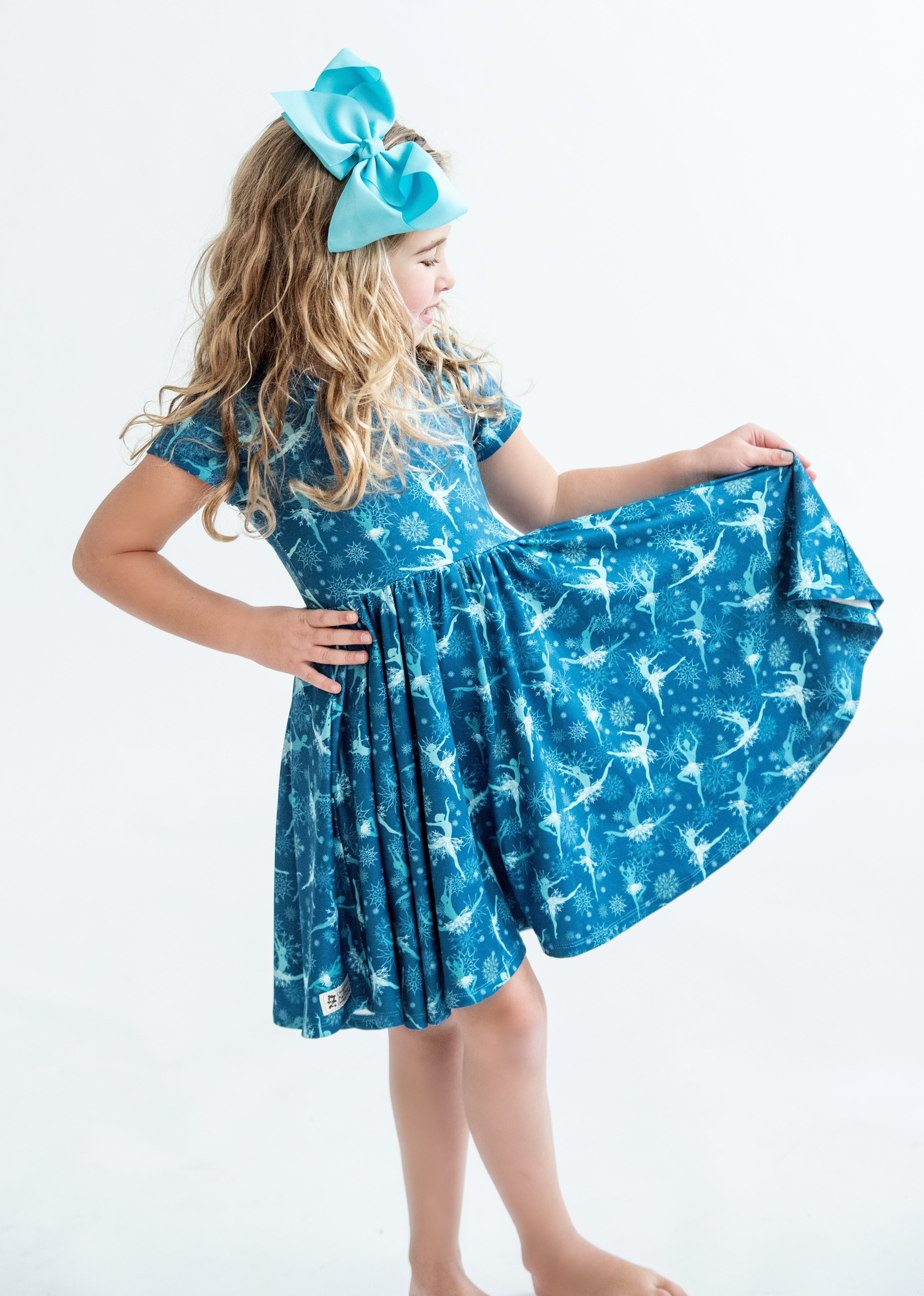 Snowflake Ballerina - Girls Short Sleeve Hugs Twirl Dress with Pockets - WINTER 2022